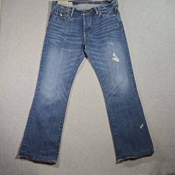 Abercrombie fitch jeans bootcut Baxter low Rise Slim Boot 34x32(31) Grunge - Picture 1 of 11